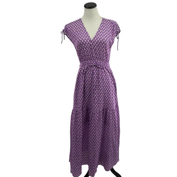 Xirena Purple Clover Cecily Printed Cotton Tiered Midi Maxi Dress XS - Picture 4 of 12